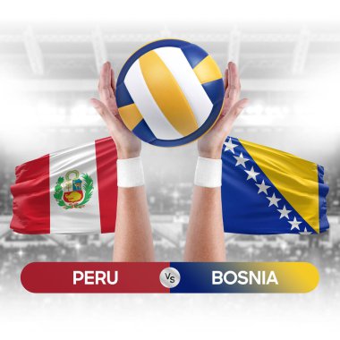 Peru, Bosna milli takımlarına karşı voleybol voleybol maçı konsepti.