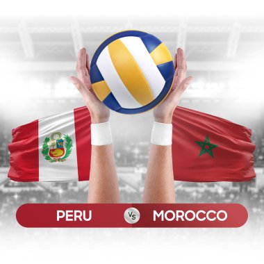 Peru Fas milli takımlarına karşı voleybol voleybol topu yarışma konsepti.