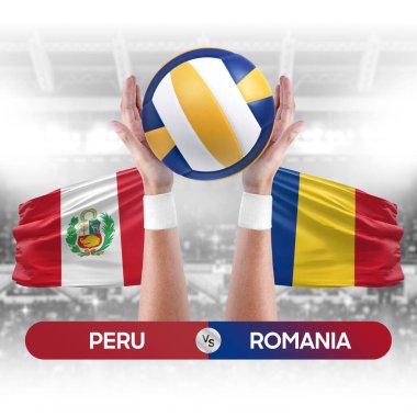 Peru Romanya milli takımlarına karşı voleybol voleybol maçı konsepti.