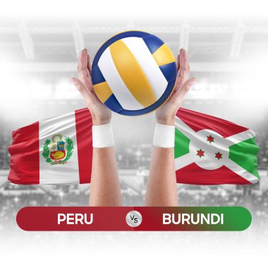 Peru, Burundi milli takımlarına karşı voleybol voleybol maçı konsepti.