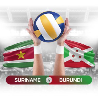 Surinam Burundi milli takımlarına karşı voleybol voleybol topu yarışması konsepti.