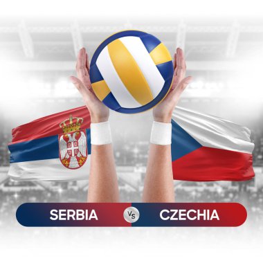 Sırbistan, Çek milli takımlarına karşı voleybol voleybol topu yarışma konsepti.
