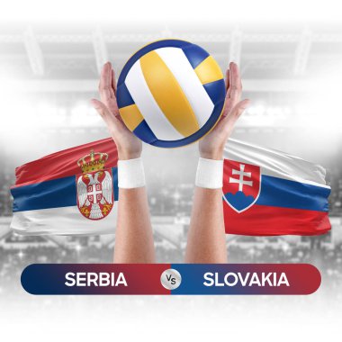 Sırbistan Slovakya milli takımlarına karşı voleybol voleybol topu yarışma konsepti.