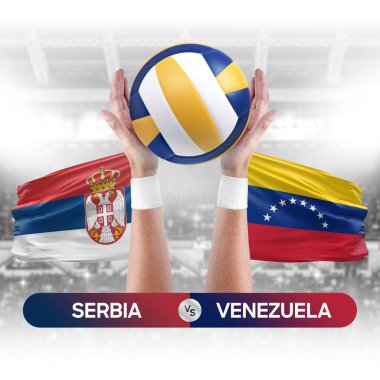 Sırbistan, Venezuela milli takımlarına karşı voleybol voleybol topu yarışma konsepti.