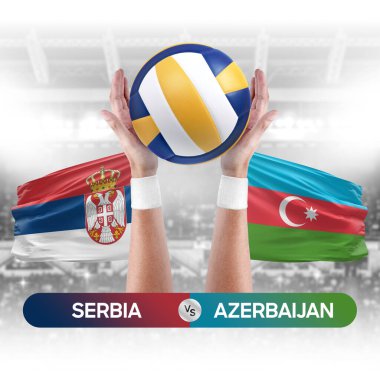 Sırbistan, Azerbaycan milli takımlarına karşı voleybol voleybol topu yarışma konsepti.