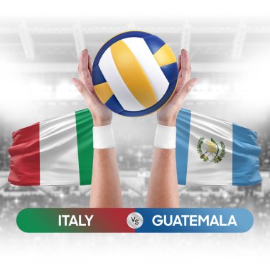 İtalya, Guatemala milli takımlarına karşı voleybol voleybol topu yarışma konsepti.