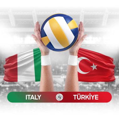 İtalya, Türkiye milli takımlarına karşı voleybol voleybol müsabakası konsepti.