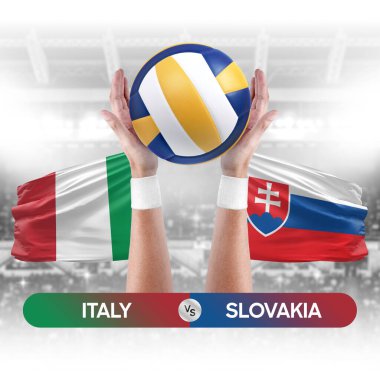 İtalya, Slovakya milli takımlarına karşı voleybol voleybol topu yarışma konsepti.