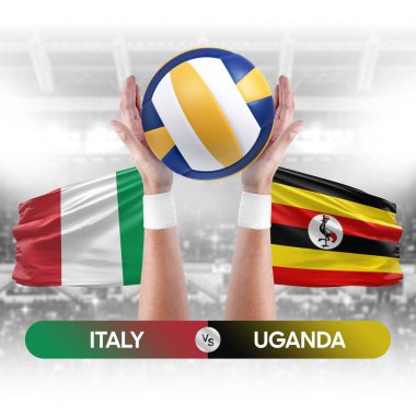 İtalya Uganda milli takımlarına karşı voleybol voleybol topu yarışma konsepti.
