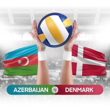 Azerbaycan Danimarka milli takımlarına karşı voleybol voleybol topu yarışma konsepti.