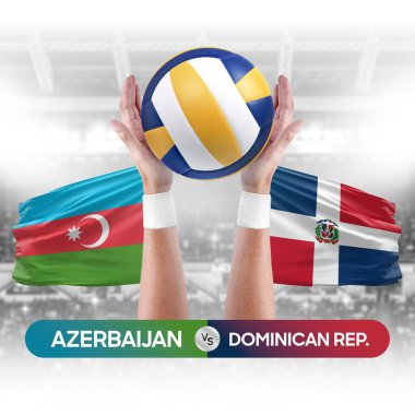 Azerbaycan Dominik Cumhuriyeti milli takımlarına karşı voleybol voleybol topu yarışma konsepti.