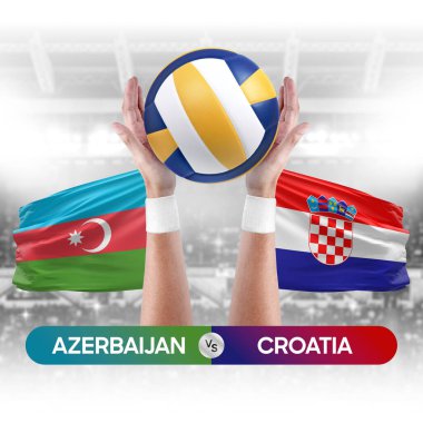 Azerbaycan Hırvatistan milli takımlarına karşı voleybol voleybol topu yarışma konsepti.