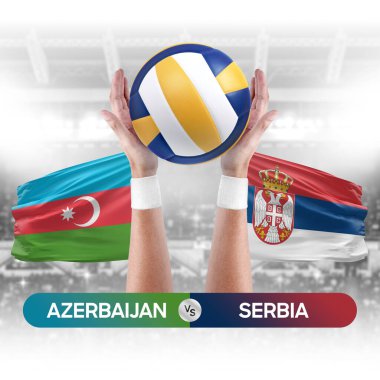 Azerbaycan Sırbistan milli takımlarına karşı voleybol voleybol topu yarışma konsepti.