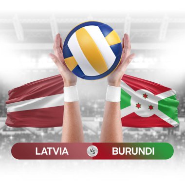 Letonya, Burundi milli takımlarına karşı voleybol voleybol topu yarışma konsepti.