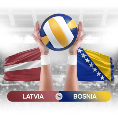 Letonya Bosna milli takımlarına karşı voleybol voleybol maçı konsepti.