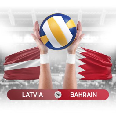 Letonya Bahreyn milli takımlarına karşı voleybol voleybol topu yarışma konsepti.