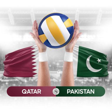 Katar, Pakistan milli takımlarına karşı voleybol voleybol maçı konsepti.