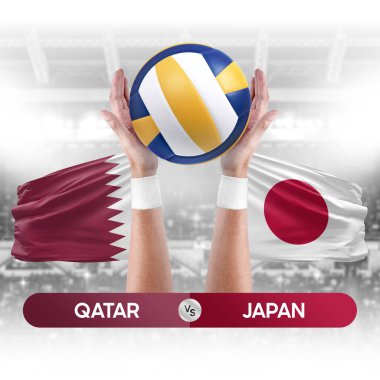 Katar, Japonya milli takımlarına karşı voleybol voleybol maçı konsepti.