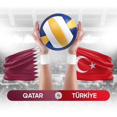 Katar, Türkiye milli takımlarına karşı voleybol voleybol maçı konsepti.