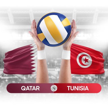 Katar Tunus milli takımlarına karşı voleybol voleybol topu yarışma konsepti.
