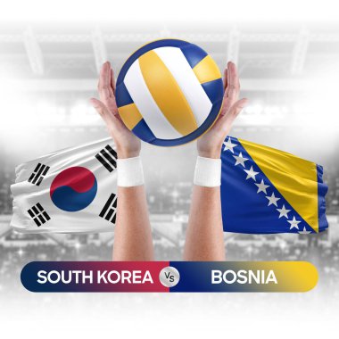 Güney Kore Bosna milli takımlarına karşı voleybol voleybol maçı konsepti.