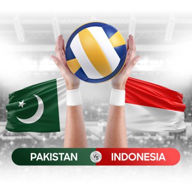 Pakistan, Endonezya milli takımlarına karşı voleybol voleybol topu yarışma konsepti.