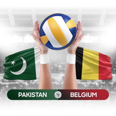 Pakistan, Belçika milli takımlarına karşı voleybol voleybol topu yarışma konsepti.