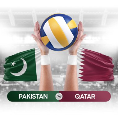 Pakistan Katar milli takımlarına karşı voleybol voleybol maçı konsepti.