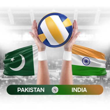 Pakistan, Hindistan milli takımlarına karşı voleybol voleybol maçı konsepti.