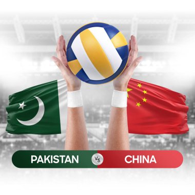 Pakistan, Çin milli takımlarına karşı voleybol voleybol maçı konsepti.