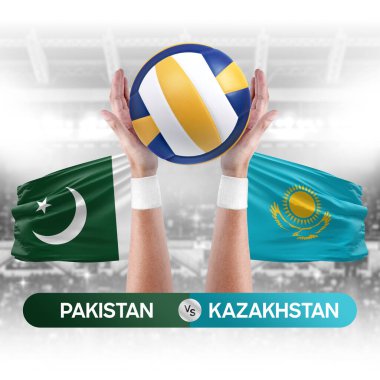 Pakistan Kazakistan milli takımlarına karşı voleybol voleybol topu yarışma konsepti.