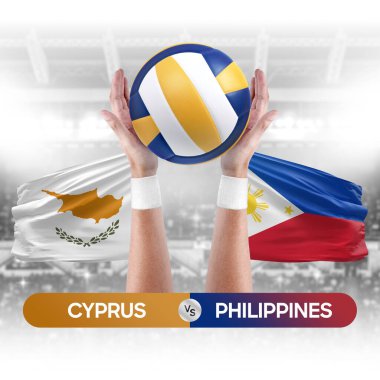 Kıbrıs, Filipinler milli takımlarına karşı voleybol voleybol topu yarışma konsepti.