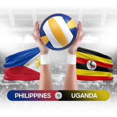 Filipinler Uganda milli takımlarına karşı voleybol voleybol topu yarışma konsepti.