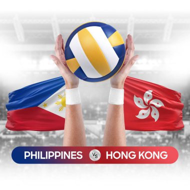 Filipinler Hong Kong milli takımlarına karşı voleybol voleybol topu yarışma konsepti.