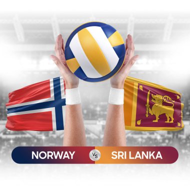 Norveç Sri Lanka milli takımlarına karşı voleybol voleybol topu yarışma konsepti.