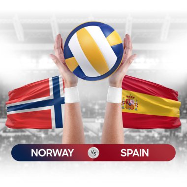 Norveç, İspanya milli takımlarına karşı voleybol voleybol maçı konsepti.