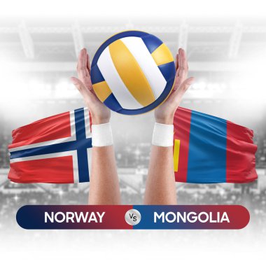 Norveç Moğolistan milli takımlarına karşı voleybol voleybol topu yarışma konsepti.