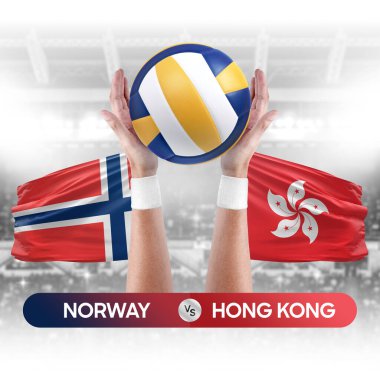 Norveç, Hong Kong milli takımlarına karşı voleybol voleybol maçı konsepti.