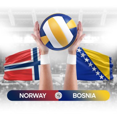 Norveç, Bosna milli takımlarına karşı voleybol voleybol maçı konsepti.