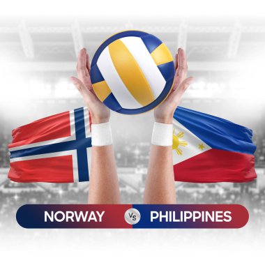 Norveç, Filipinler milli takımlarına karşı voleybol voleybol topu yarışma konsepti.