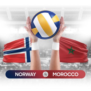 Norveç Fas milli takımlarına karşı voleybol voleybol topu yarışma konsepti.