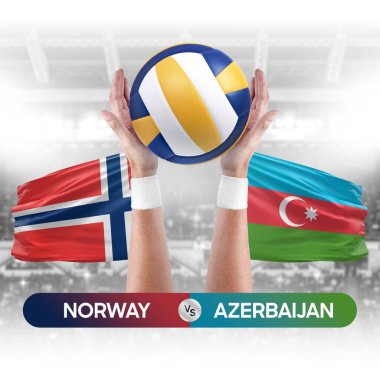 Norveç, Azerbaycan milli takımlarına karşı voleybol voleybol maçı konsepti.