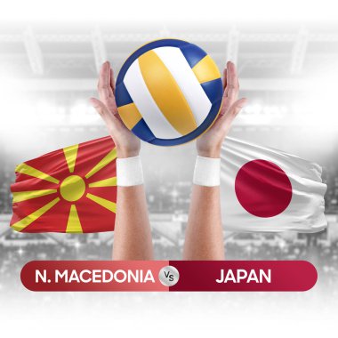 Kuzey Makedonya Japonya milli takımlarına karşı voleybol voleybol maçı konsepti.