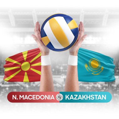 Kuzey Makedonya Kazakistan milli takımlarına karşı voleybol voleybol topu yarışma konsepti.