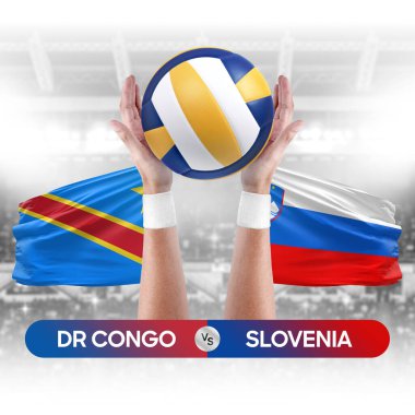 Dr Kongo Slovenya milli takımlarına karşı voleybol voleybol topu yarışma konsepti.