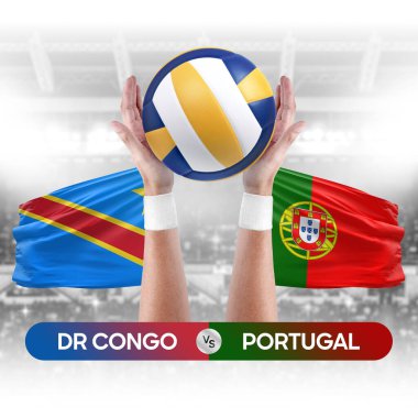 Dr Kongo Portekiz milli takımlarına karşı voleybol voleybol topu yarışma konsepti.