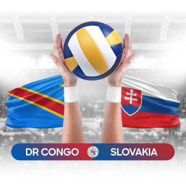 Dr Kongo Slovakya milli takımlarına karşı voleybol voleybol topu yarışma konsepti.