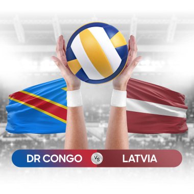 Dr Kongo Letonya milli takımlarına karşı voleybol voleybol topu yarışma konsepti.