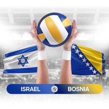 İsrail, Bosna milli takımlarına karşı voleybol voleybol maçı konsepti.