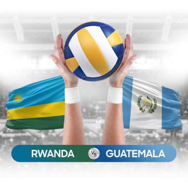 Ruanda, Guatemala milli takımlarına karşı voleybol voleybol topu yarışması konsepti.